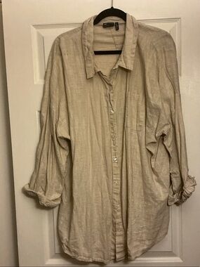ASOS Curve Beige Button-Down Relaxed Shirt